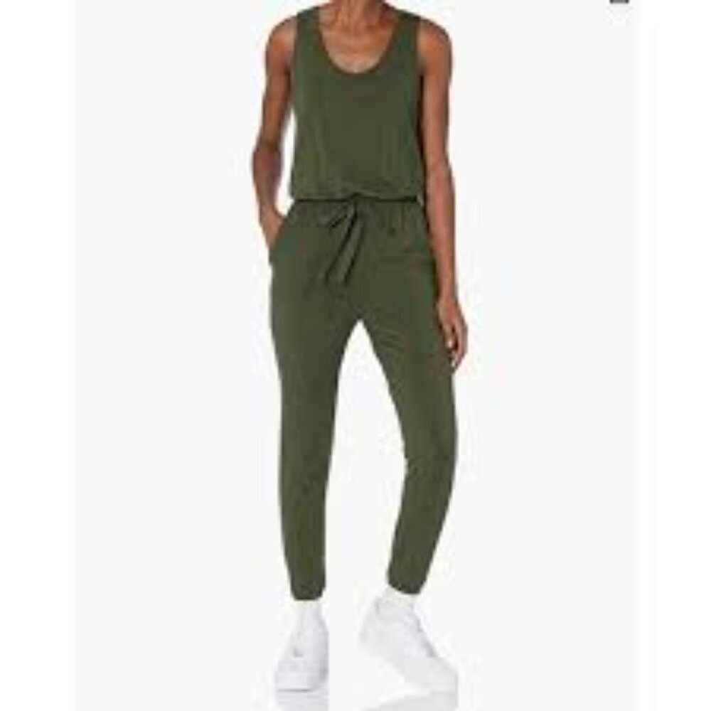 Daily Ritual Jumpsuit Jersey Knit Pull On Army or Olive Green Womens Small